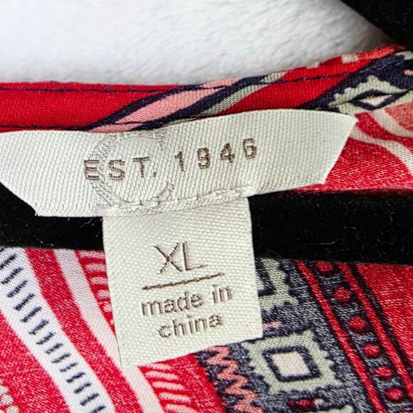 Cato Patriotic Blouse XL Red Striped Tassel Tie Lace Bell Sleeve Americana Boho - Picture 6 of 9